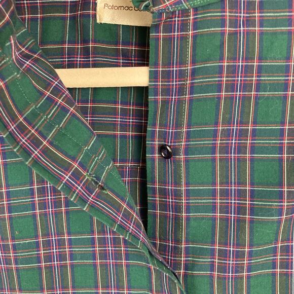 Vintage Womens L Green Plaid Puff Sleeve Ruffle Shirt Dark Academia Office Retro - Picture 6 of 10